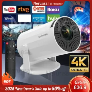 Ntaanoo Mini Projector 2025 – 4K Supported, Portable Smart Projector with WiFi 6 & BT5.0, Auto Keystone, 360° Rotatable for Phone, TV Stick & Laptop